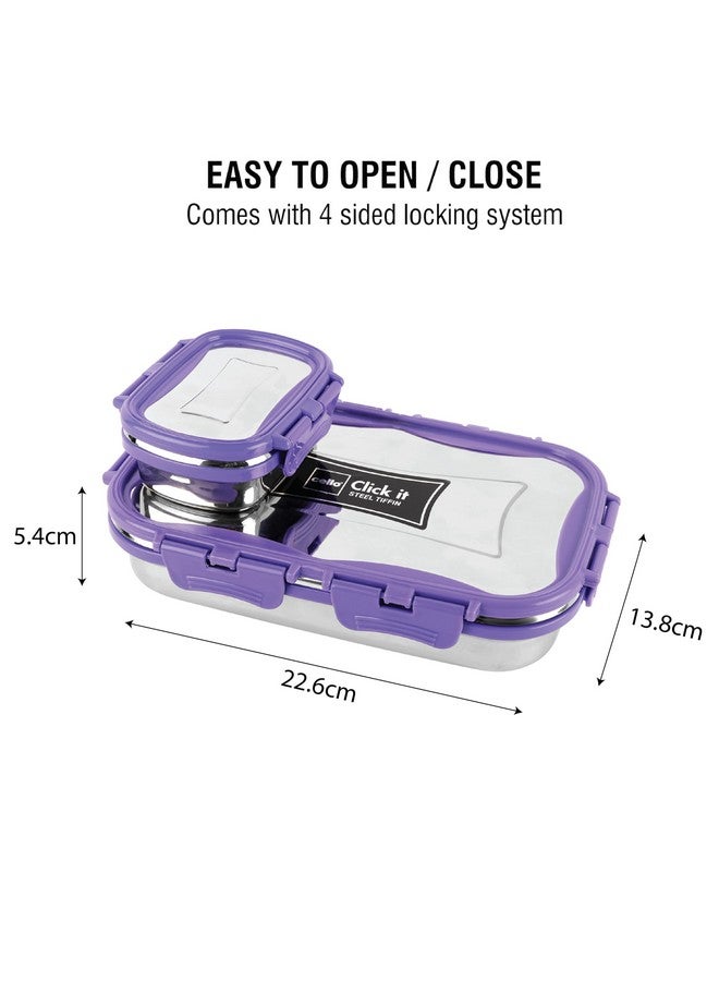 Cello CELLO Click it Steel Insulated Lunch Box, Big, 1024ml, Violet | 2 Container Tiffin for Adults | Snacks Tiffin for Kids with Veg Box | Leak-Proof & Unbreakable Lid | Ideal for Office, School, College  - Image 4