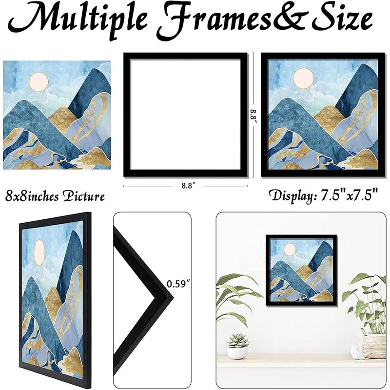 keibiubu Black Picture Frame, 8x8 Picture Frame for Square Photo Poster Canvas Certificate Document Display Horizontally or Vertically High Transparent Wall Gallery(Size 8 x 8 inches) - Image 3
