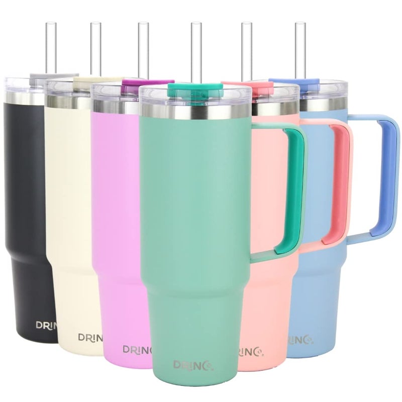 Drinco 40oz 30 oz Tumbler with Handle Straw Lid Insulated Stainless Steel Travel Mug Water Bottle Ice Coffee Cup For Cold and Hot BigSur 30oz Sage