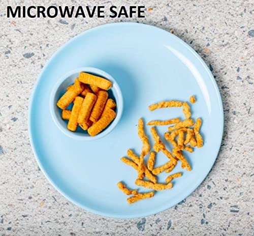 Everbuy Plastic Unbreakable Round Microwave Safe Full Dinner Plates - Aqua Blue (Set of 4 Plates & 4 Bowls) - Image 4