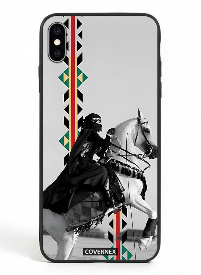 Covernex Apple iPhone Xs Max Protective Case Cover Printed Featuring Woman on Horseback with Sadu Accents - Image 2