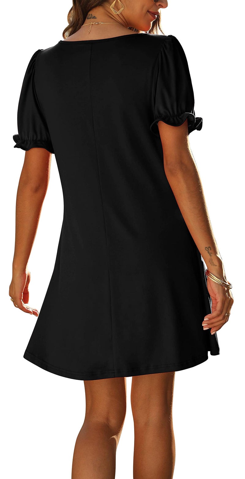 Aloodor Dresses for Women 2025 V Neck Puff Sleeve Tunic Dress Casual Black S - Image 4