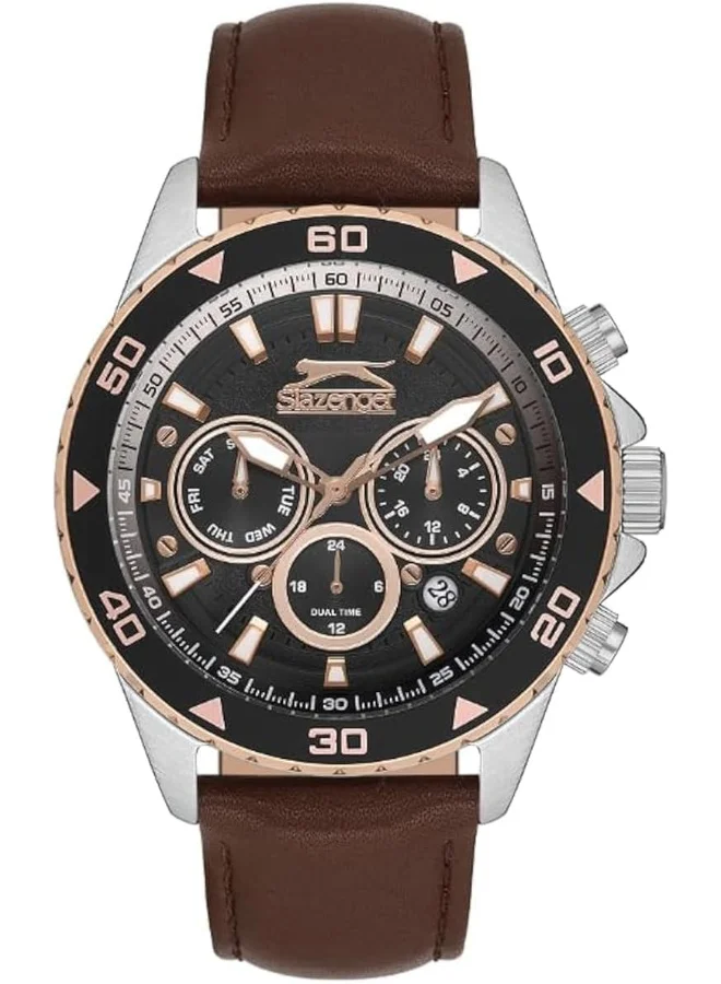 Slazenger SLAZENGER Men's Watch, Multi Function Display and Leather Strap - SL.9.2251.2.04, Brown