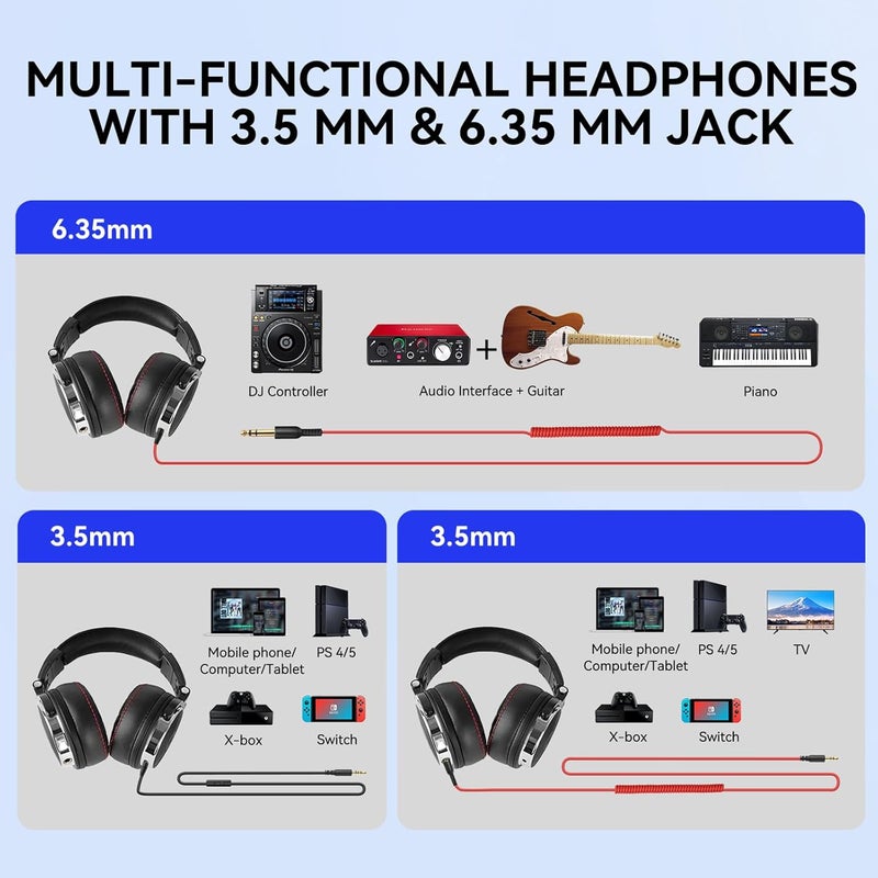 OneOdio Hi-Res Over Ear Headphones for Studio Monitoring and Mixing, Sound Isolation, Protein Leather Earcups, 50mm Driver Unit, Wired Headphones for AMP Guitar Keyboard (Pro-50 Black) - Image 4