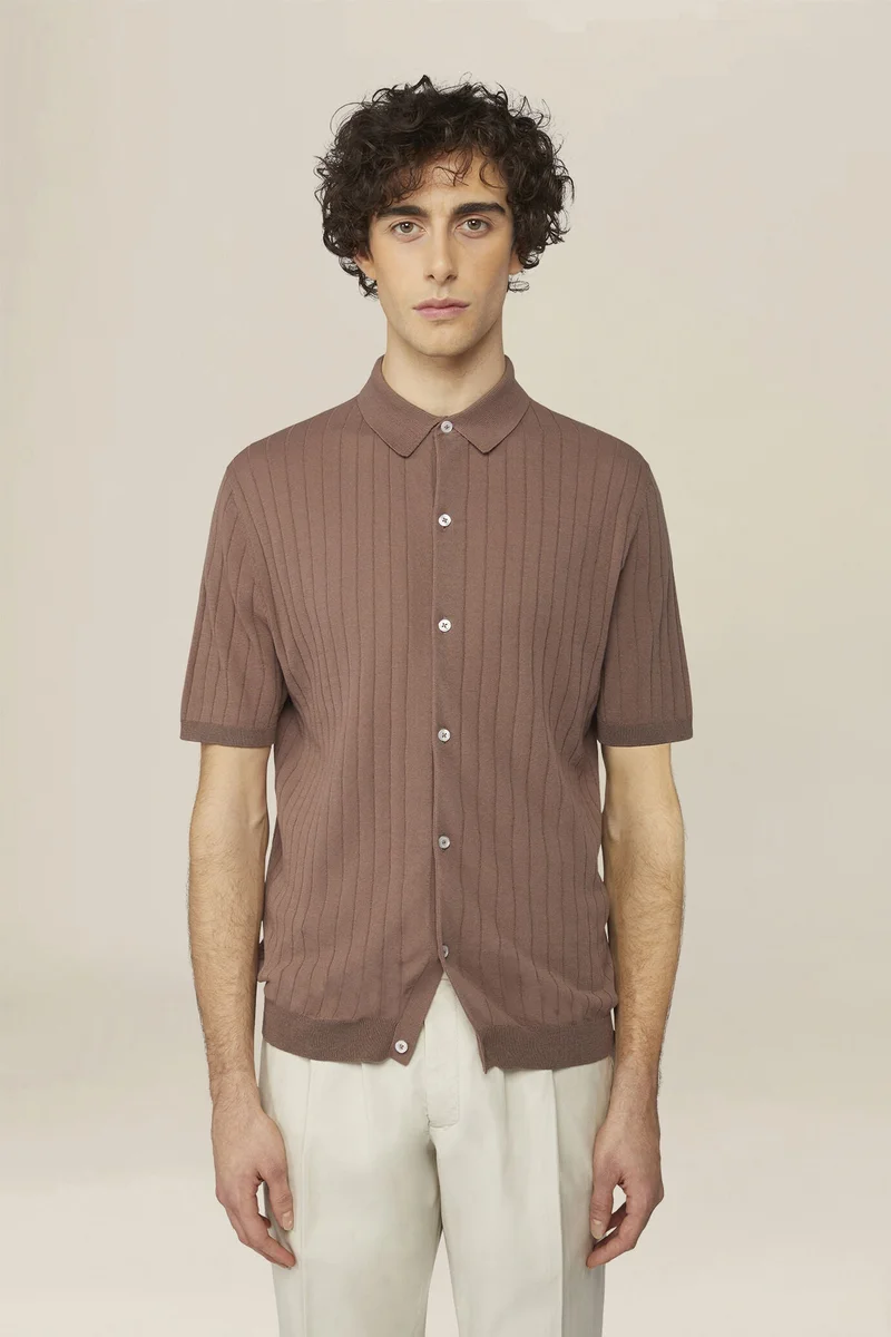 Men's 100% cotton knitted polo shirt - Antique Rose