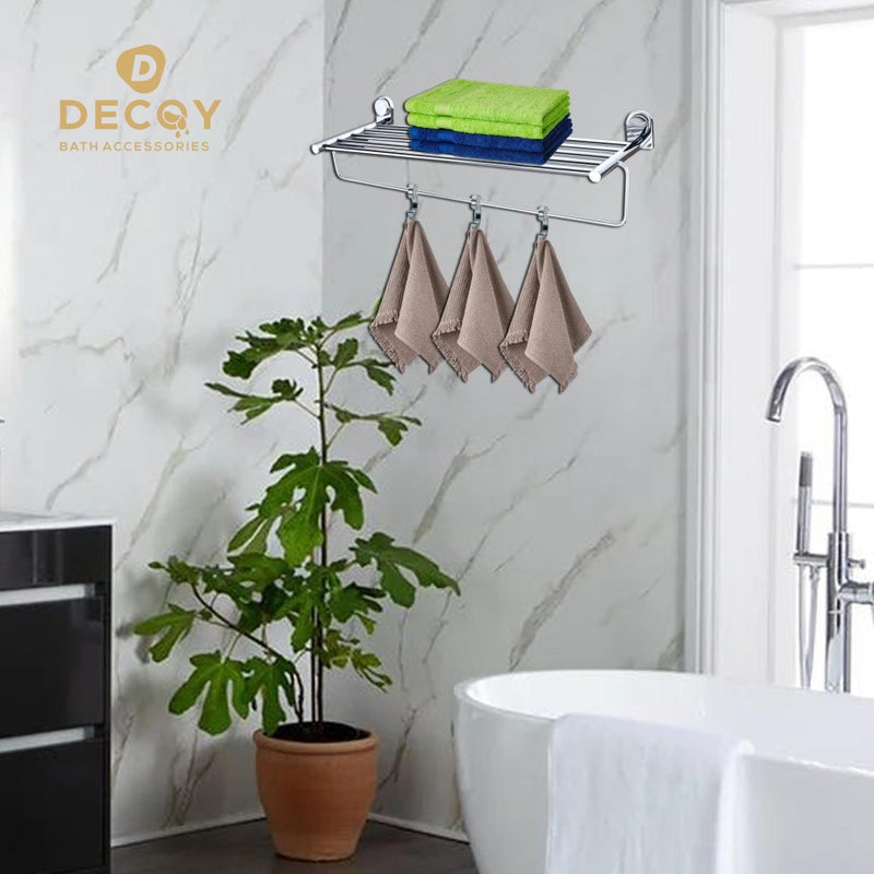 DDECOY Bath Accessories Stainless Steel Zara Redlay Towel Rack | Towel Stand | Towel Rack and Rod with Hanger and Hook | Stand Holder | Towel Holder Suitable for Home Hostel 24 Inches (600 MM) - Image 5