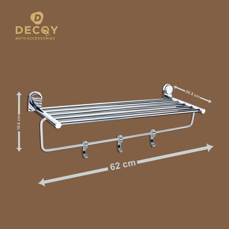 DDECOY Bath Accessories Stainless Steel Zara Redlay Towel Rack | Towel Stand | Towel Rack and Rod with Hanger and Hook | Stand Holder | Towel Holder Suitable for Home Hostel 24 Inches (600 MM) - Image 4