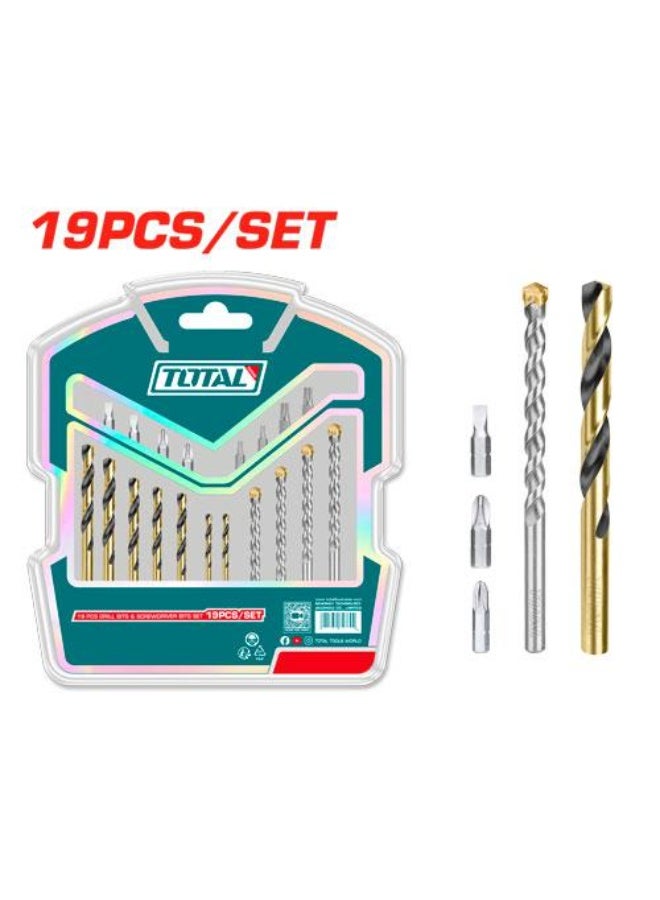Total 19 Pcs  Drill Bits & Screwdriver Bits Set  Tacsdb1901