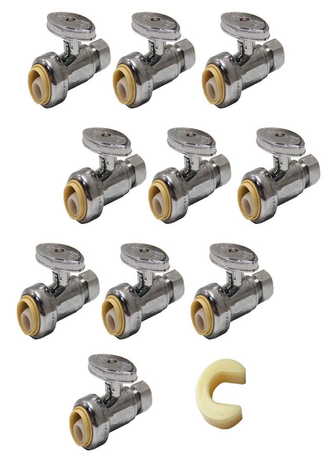 EFIELD (Pack of 10) EFIELD Push Fit 1/4 Turn Straight Stop Valve Water Shut Off 1/2 Push x 3/8 Inch Compression Chrome with a Disconnect Clip,(PF-VALVE021-10PCS) - Image 1