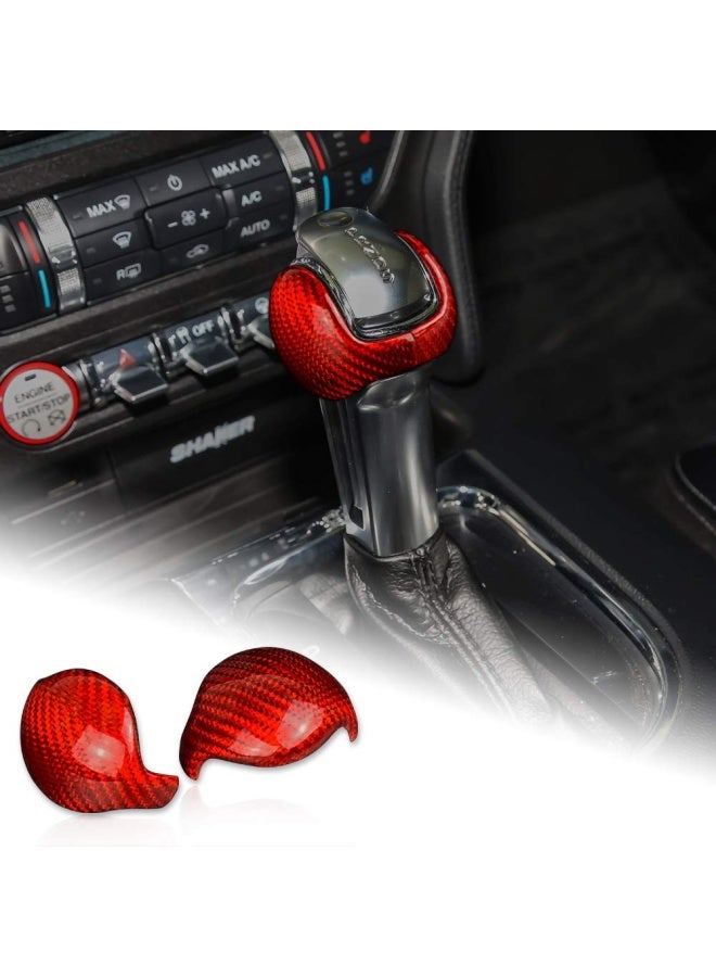 Generic Car Gear Shift Knob Cover Interior Accessories Sticker For Ford Mustang 2015-2022 Automatic Carbon Fiber Red - Image 1