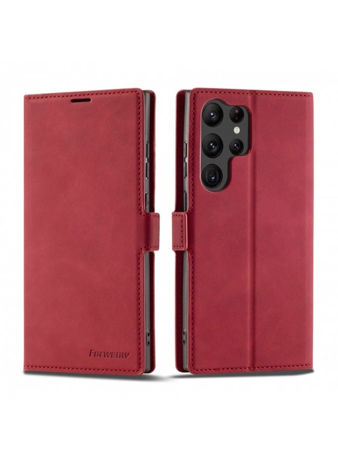 For Samsung A55 Mobile Phone Case A82 5G Wallet Skin Feeling A02S(164)/M02S Flip Leather Case A53 5G-Color:Red-Exterior Dimension:A55  - Image 1