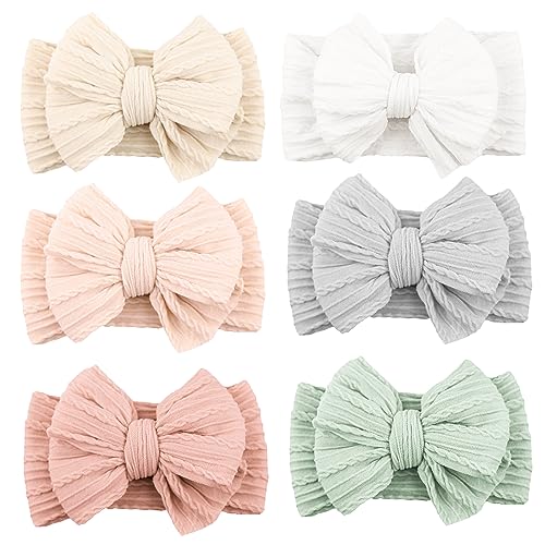 Niceye Handmade Baby Headbands Soft Stretchy Nylon Hair Bands with Bows for Newborn Infant Baby Toddler Girls - Image 1