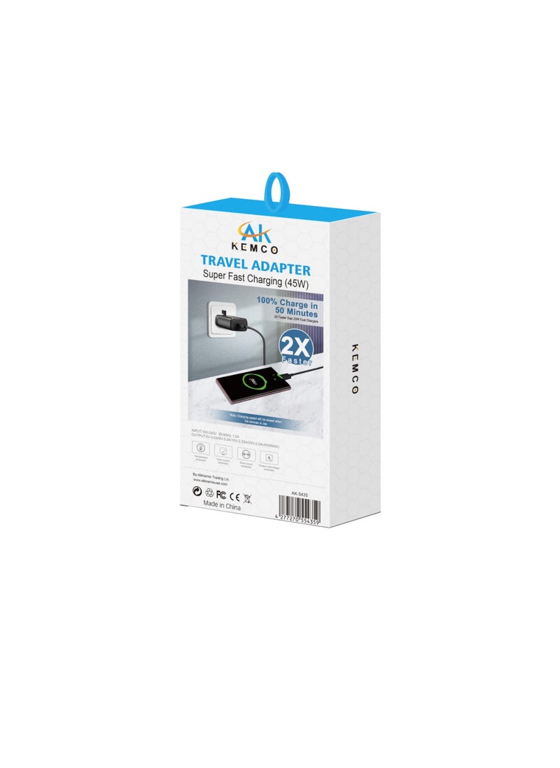 AK KEMCO Type C 45W Super Fast travel adaptor  45W PD Wall Charger Fast Charging for Samsung Galaxy S21 S21+ S21 Ultra S20 Z Flip Note20 20 Ultra Note10 10+ S9 S8 S10e  iPad Pro  - Image 4