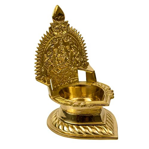 Putrika Traditional Brass Kamachi Diya for Puja| Kamatchi Devi Maa|Lamp with Goddess Idol Backrest for Pooja Room,Temple, Diwali, Navaratri&Home Décor|Hindu Kamatchi Amman Vilakku-Big [Weight: 360g] - Image 3