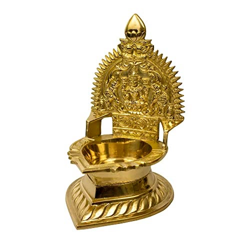Putrika Traditional Brass Kamachi Diya for Puja| Kamatchi Devi Maa|Lamp with Goddess Idol Backrest for Pooja Room,Temple, Diwali, Navaratri&Home Décor|Hindu Kamatchi Amman Vilakku-Big [Weight: 360g] - Image 4