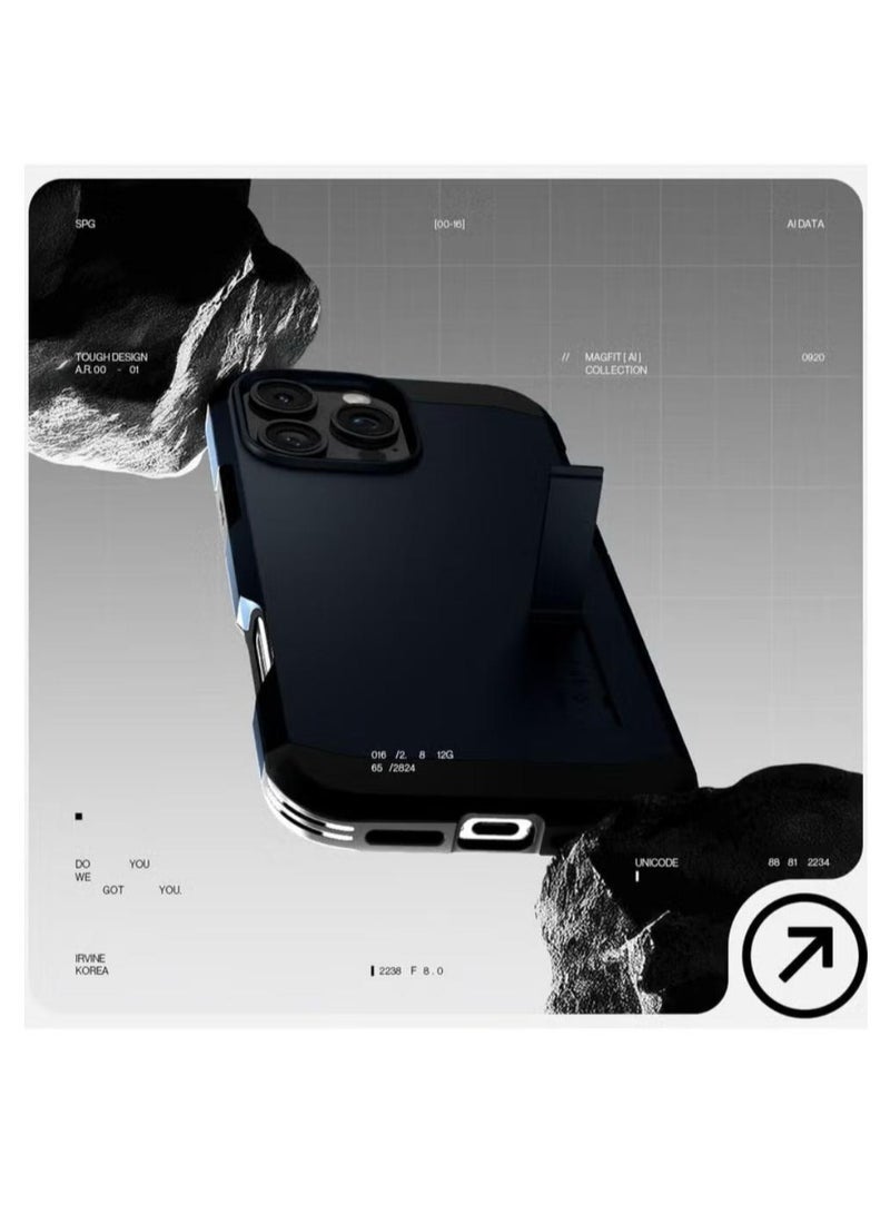 سبايجن غطاء حماية Tough Armor MagFit AI لهاتف iPhone 16 Pro Max مع حامل (2024) - رمادي معدني - Image 3