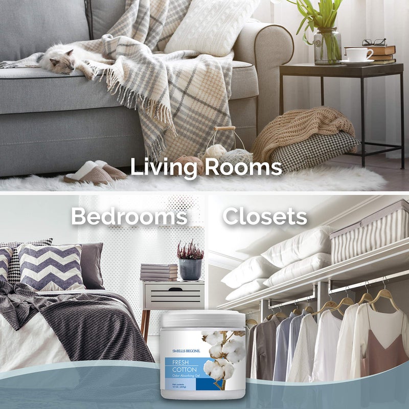 SMELLS BEGONE 15 oz Air Freshener Odor Absorber Gel - Absorbs Odor from Bathrooms, Cars, Pet Areas, Boats and RVs - Made with Essential Oils - Fresh Cotton Scent - Image 3