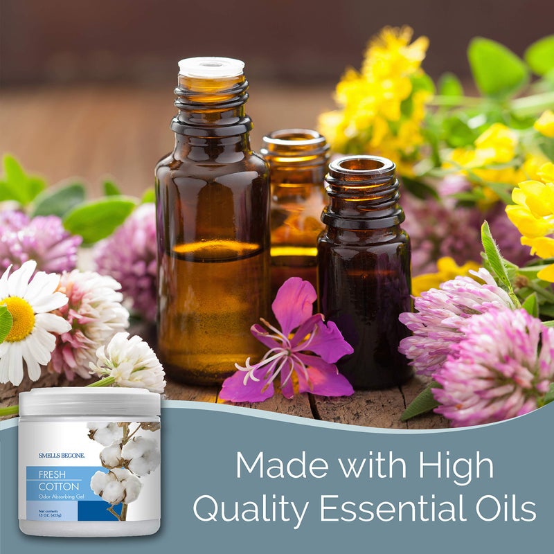 SMELLS BEGONE 15 oz Air Freshener Odor Absorber Gel - Absorbs Odor from Bathrooms, Cars, Pet Areas, Boats and RVs - Made with Essential Oils - Fresh Cotton Scent - Image 4