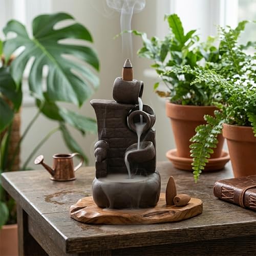 Hem Ceramic Back Flow Burner Set-Wall Fountain,Elegant Incense Holder for Meditation & Relaxation, Aromatic Experience with Backflow Design,Perfect for Home,and Yoga Spaces,Enhances Focus,Black - Image 3