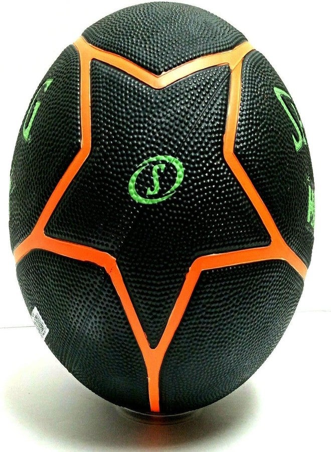 Spalding Highlight 29.5" Rubber Moulded Indoor/Outdoor Basketball with Butyl Bladder + Free Air Pin (Black-Green-Orange) Size 7 - Image 4