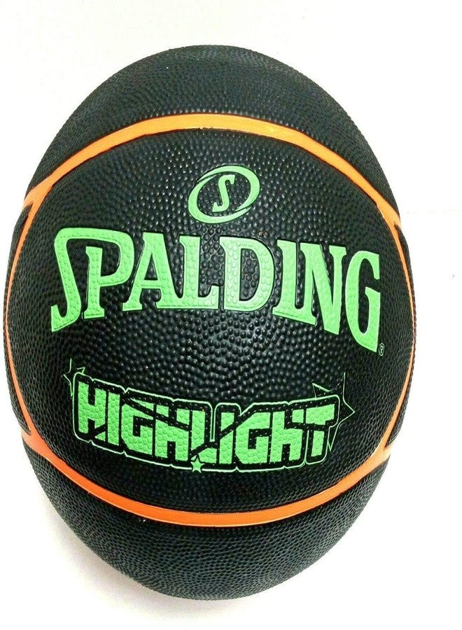 Spalding Highlight 29.5" Rubber Moulded Indoor/Outdoor Basketball with Butyl Bladder + Free Air Pin (Black-Green-Orange) Size 7 - Image 3