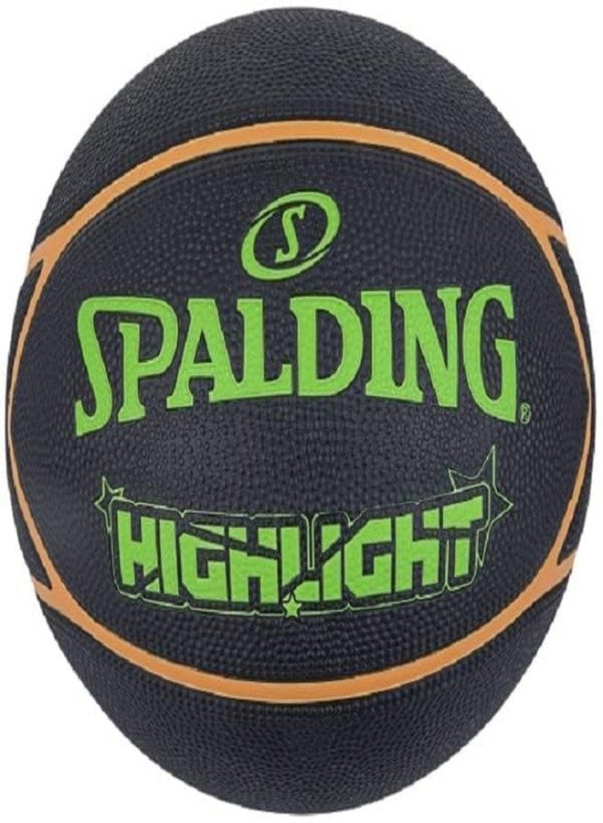 Spalding Highlight 29.5" Rubber Moulded Indoor/Outdoor Basketball with Butyl Bladder + Free Air Pin (Black-Green-Orange) Size 7 - Image 5
