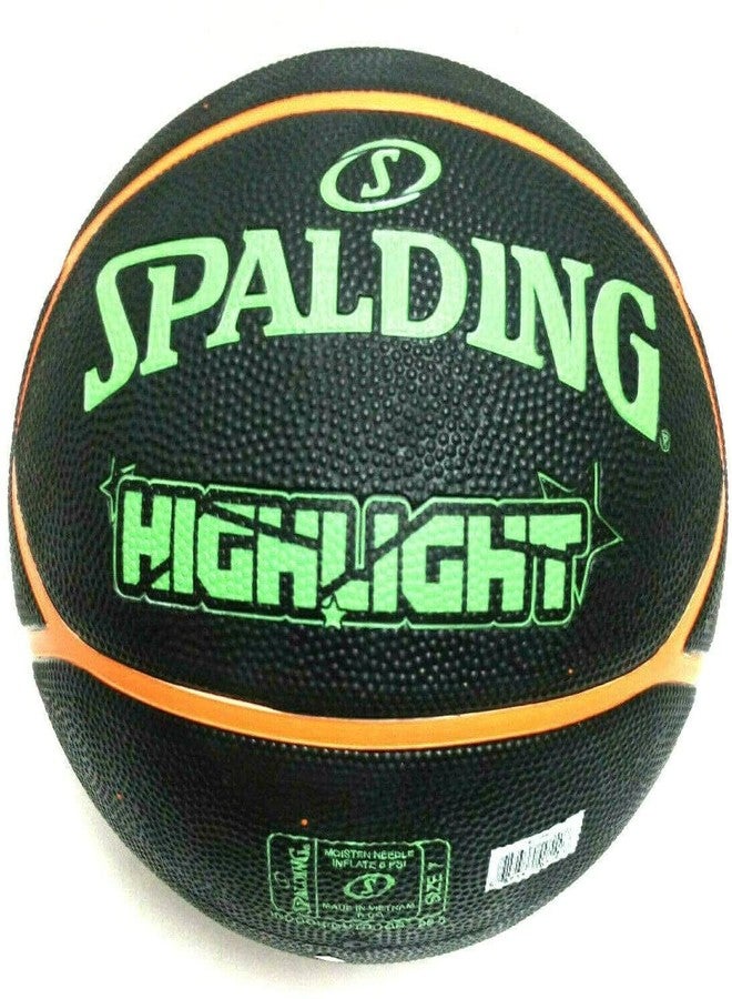 Spalding Highlight 29.5" Rubber Moulded Indoor/Outdoor Basketball with Butyl Bladder + Free Air Pin (Black-Green-Orange) Size 7 - Image 2