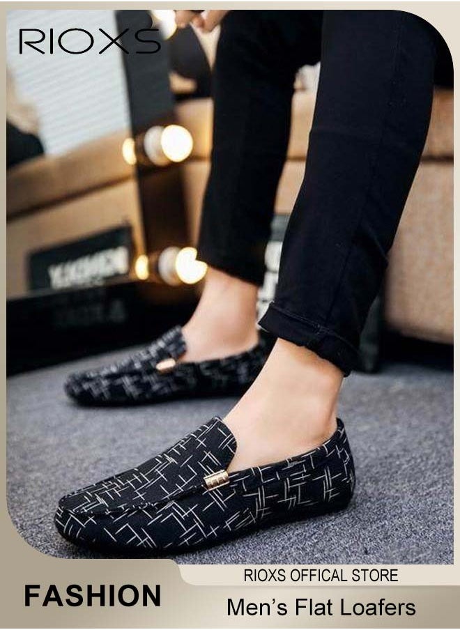 RIOXS - Flat Loafers For Men,Casual Loafers,Slip On Flat Shoes,Canvas Loafer Shoes,Mens Comfy Loafers For Office Outdoor,Breathable Boat Shoes,Lightweight Driving Shoes,Non-slip Walking Shoes - Image 1