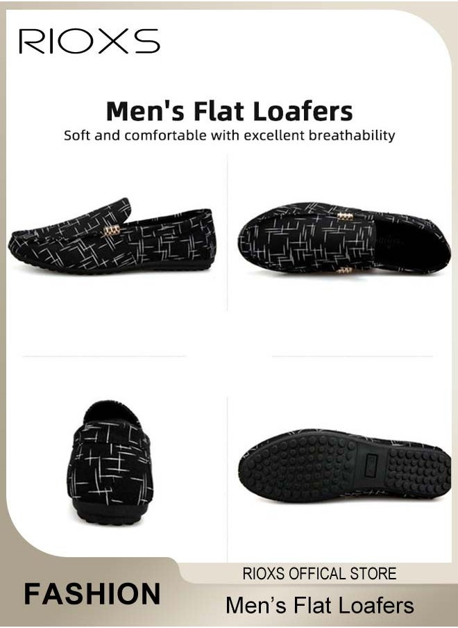 RIOXS - Flat Loafers For Men,Casual Loafers,Slip On Flat Shoes,Canvas Loafer Shoes,Mens Comfy Loafers For Office Outdoor,Breathable Boat Shoes,Lightweight Driving Shoes,Non-slip Walking Shoes - Image 1