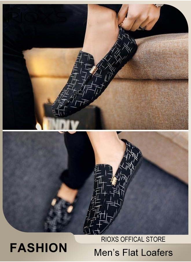 RIOXS - Flat Loafers For Men,Casual Loafers,Slip On Flat Shoes,Canvas Loafer Shoes,Mens Comfy Loafers For Office Outdoor,Breathable Boat Shoes,Lightweight Driving Shoes,Non-slip Walking Shoes - Image 1
