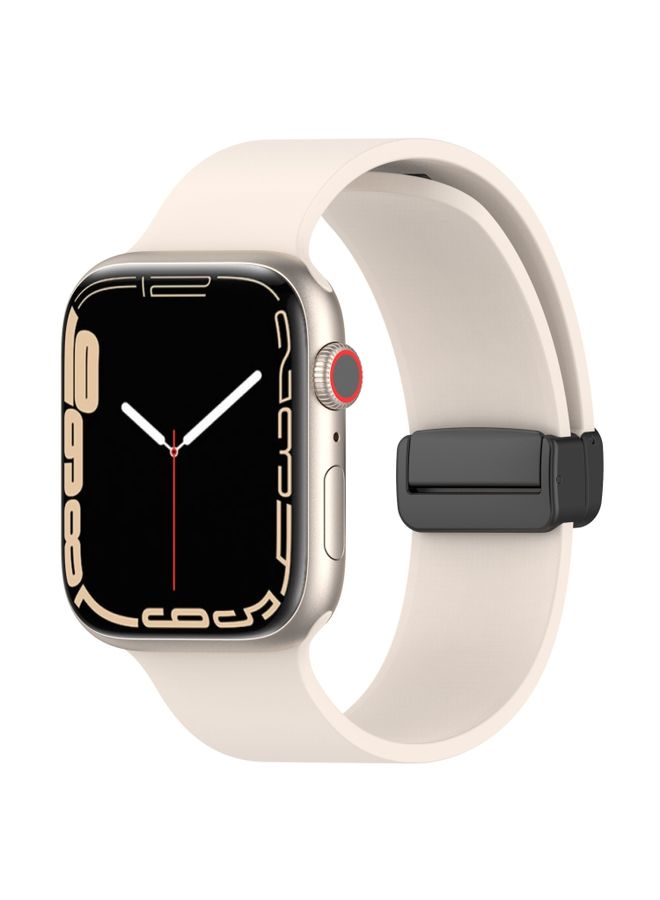 Replacement Strap Magnetic Black Buckle Smooth Silicone Watch Band For Apple Watch Series 8&7 45mm / SE 2&6&SE&5&4 44mm / 3&2&1 42mm Starlight Color