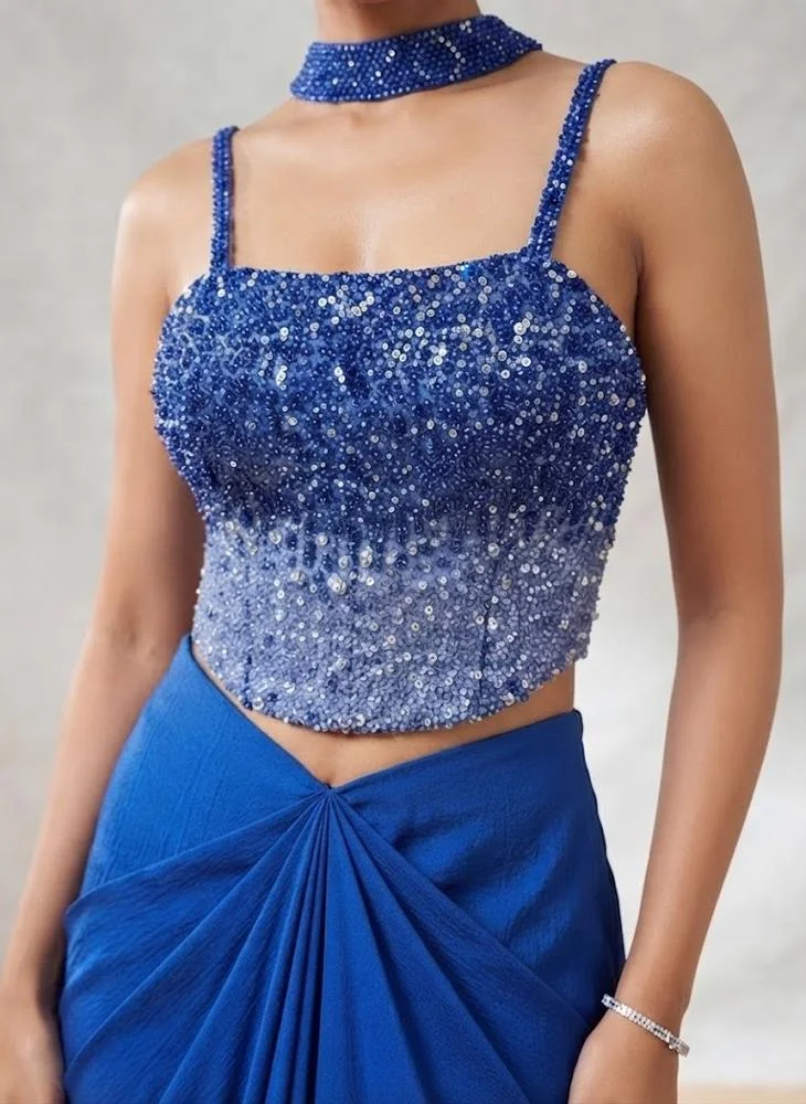 Viny VINY Blue Ombre Sequin Choker Neck Skirt Set – Women's Indian Ethnic Wear