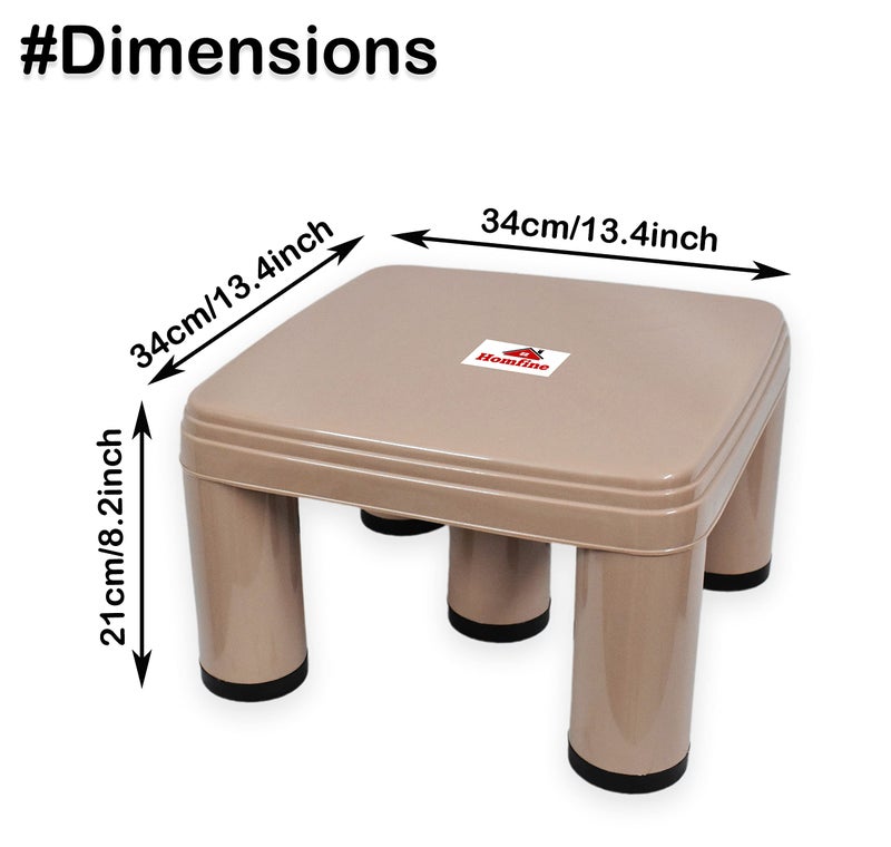 Homfine 5 Legs Strong Plastic Bath Stool Patla for Multiple Use in Bathroom, Home, Kitchen, Office (34x34x21cm, Square, 1Pc) (Light Brown) - Image 3