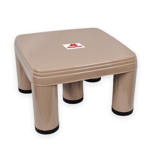 Homfine 5 Legs Strong Plastic Bath Stool Patla for Multiple Use in Bathroom, Home, Kitchen, Office (34x34x21cm, Square, 1Pc) (Light Brown) - Image 1