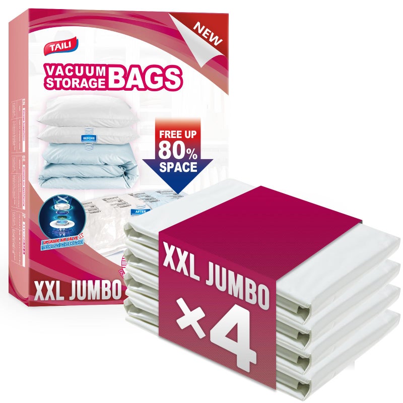 TAILI 4 Pack Vacuum Storage Bags for Comforter and Blankets, XXL Jumbo Vacuum Seal Bags for Bedding (47x39 Inch), Huge Space for Toy, Bedding, Pillows, Save More Closet Space - Image 1