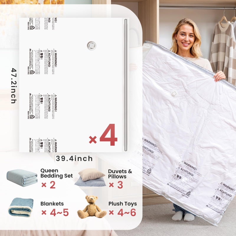 TAILI 4 Pack Vacuum Storage Bags for Comforter and Blankets, XXL Jumbo Vacuum Seal Bags for Bedding (47x39 Inch), Huge Space for Toy, Bedding, Pillows, Save More Closet Space - Image 3