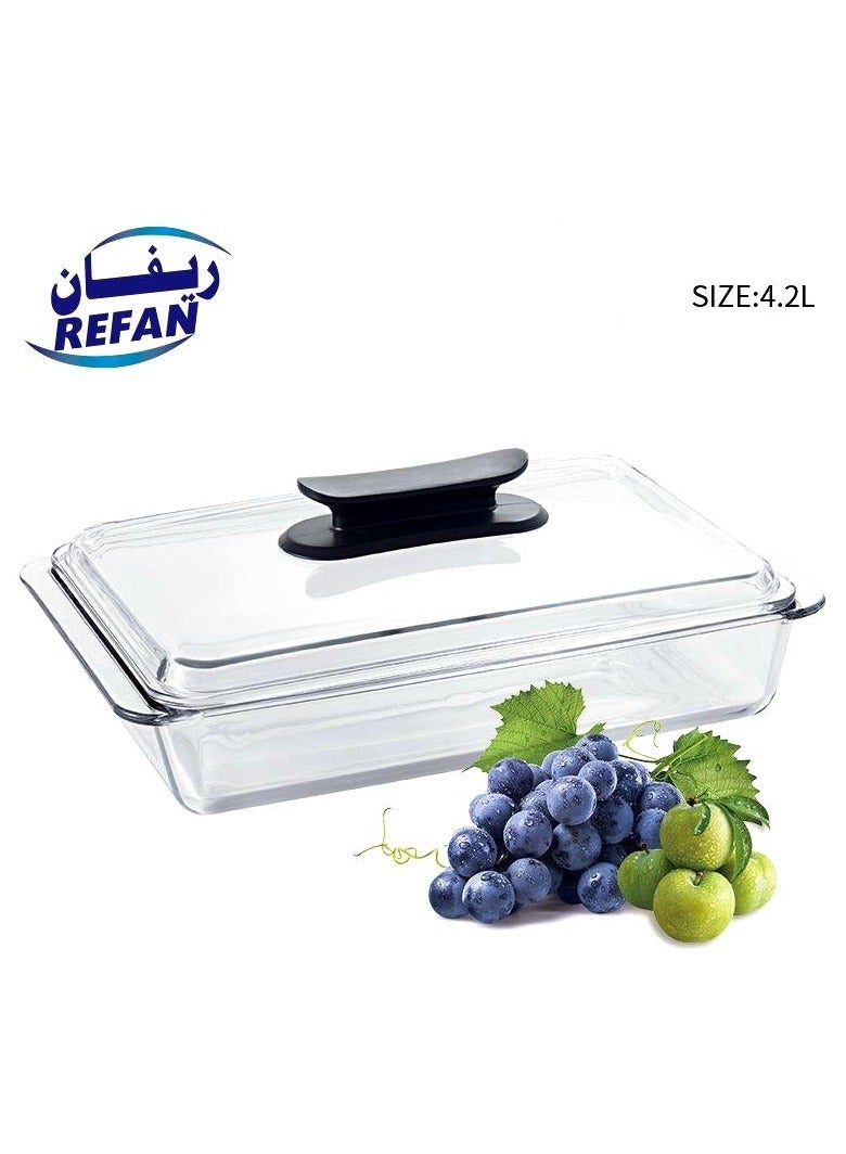 Refan 4.2L Heat Resistant Pyrex Glass Oven Dish with Lid