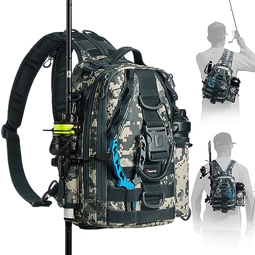 Piscifun Fishing Tackle Backpack with Rod & Gear Holder, Lightweight Outdoor Water-Resistant Fishing Shoulder Storage Bag - Image 1