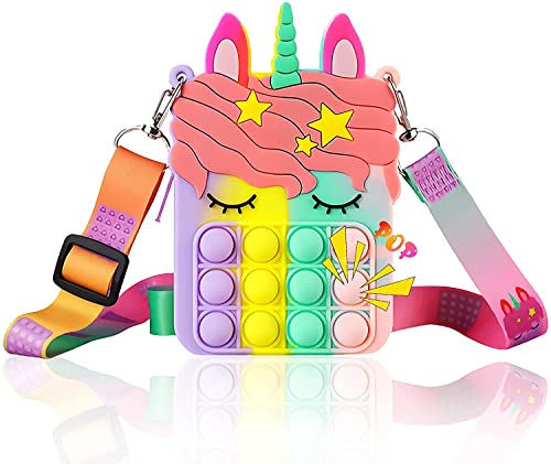 Tirdkid Valentines Day Gifts for Kids Pop Purse Rainbow Unicorn Purse Bag for Women Fashion Pop Purse Push Bubbles Fashion Fidgets Rainbow Unicorn Purse Wallet Ladies Bag Silica Dimple Crossbody Bags - Image 1