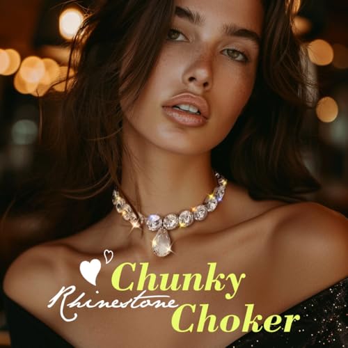 ACEDRE Rhinestone Choker Necklace Large Crystal Pendant Necklaces Silver Diamond Neck Chain Party Prom Pageants Fashion Chokers Jewelry for Women - Image 3