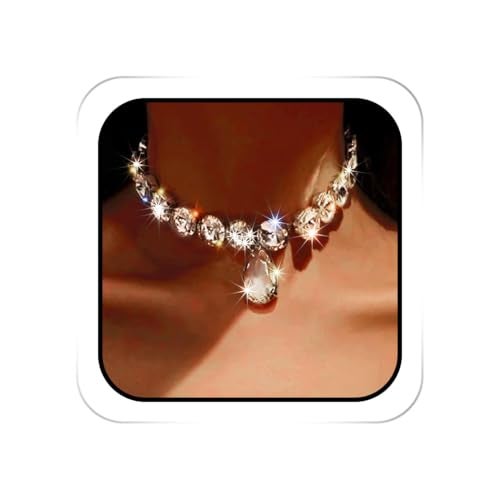 ACEDRE Rhinestone Choker Necklace Large Crystal Pendant Necklaces Silver Diamond Neck Chain Party Prom Pageants Fashion Chokers Jewelry for Women - Image 1