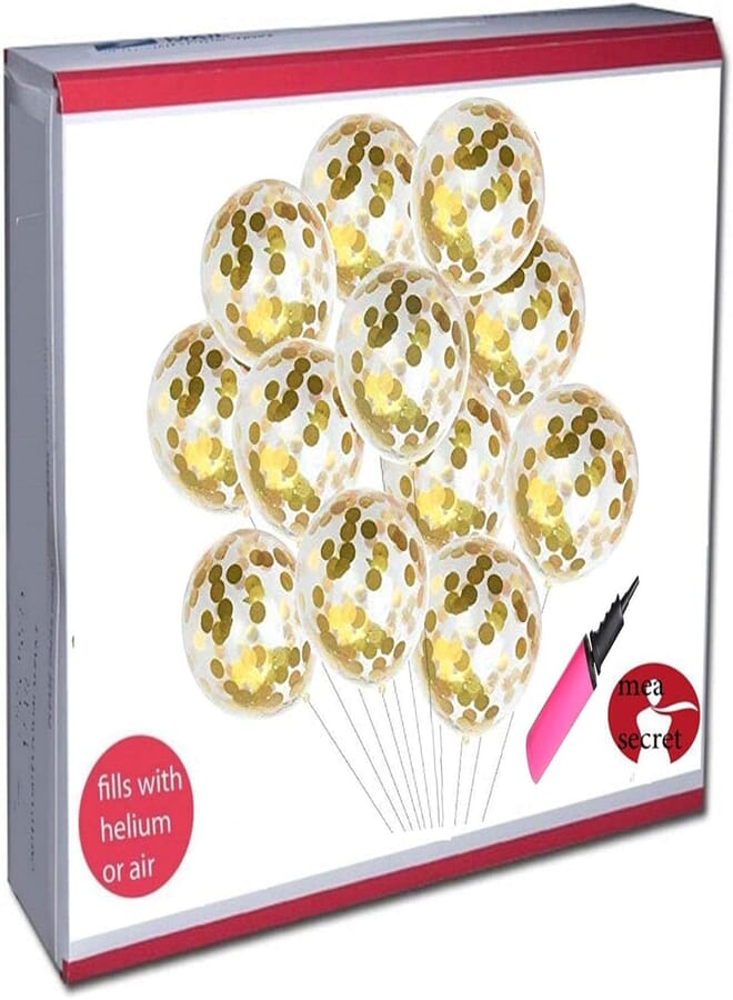 Secret Gold Confetti Balloons - 12 Inches Party Balloons with Golden Paper Confetti Dots (Confetti Has Been Put Into The Balloons) for Party Proposal Wedding Decorations -10pcs