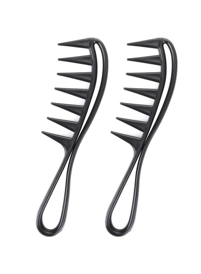 WLLHYF 2 Piece Wide Tooth Comb Curling Shark Combs Hair Styling Accessories Professional Salon Afro Coarse Comb Anti-Static Durable Hairdressing Tool for Men Women Styling Black - Image 1