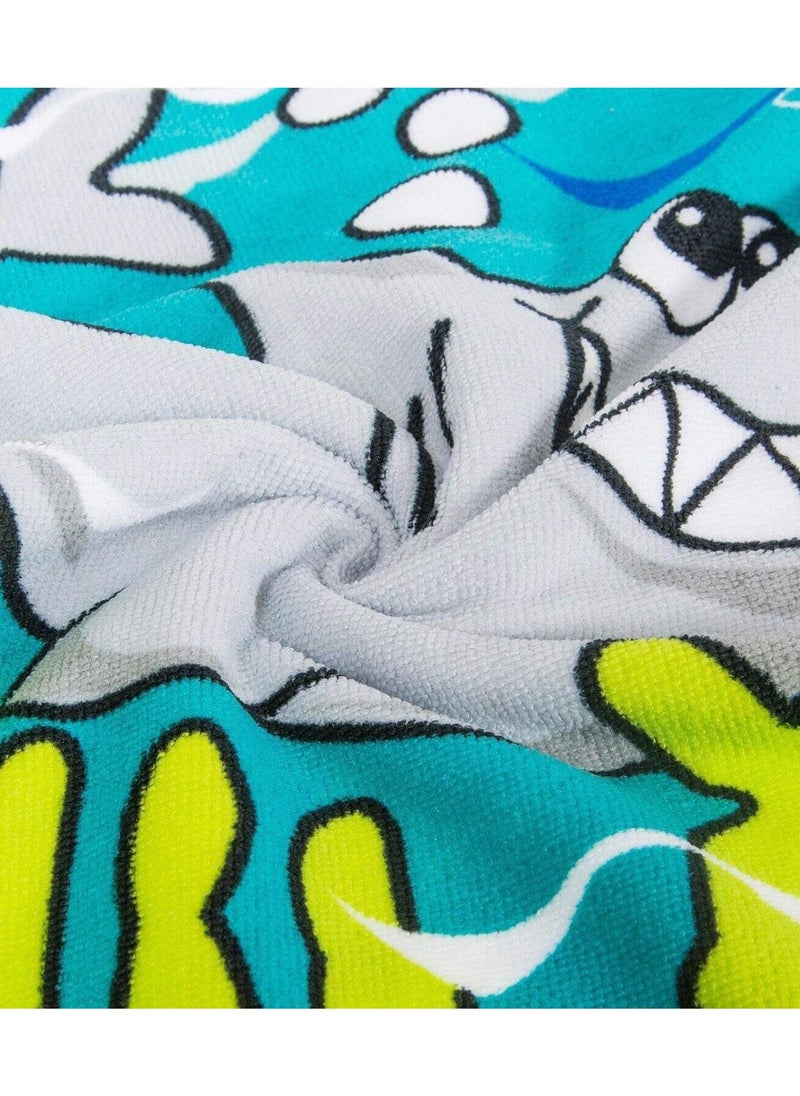 erorex - Hooded Towel for Age 2 to 7 Year Kids Cotton Super Absorbent 24×24 Inch Use for Bath Pool Beach Times Shark - Image 1