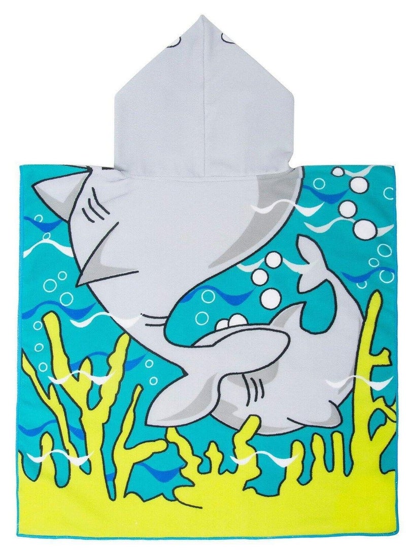 erorex - Hooded Towel for Age 2 to 7 Year Kids Cotton Super Absorbent 24×24 Inch Use for Bath Pool Beach Times Shark - Image 1