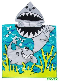 Hooded Towel for Age 2 to 7 Year Kids Cotton Super Absorbent 24×24 Inch Use for Bath Pool Beach Times Shark