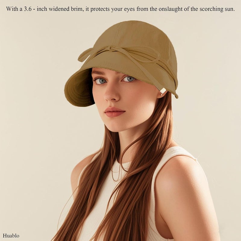 huablo Womens Sun Hat Wide Brim UPF 50+ UV Protection Foldable Packable Sun Shield Hat for Women, Ponytail Design Outdoor Fishing Hat, Adjustable Chin Strap Travel Sun Hat for Women, Brown, Upgraded Brown - Image 2