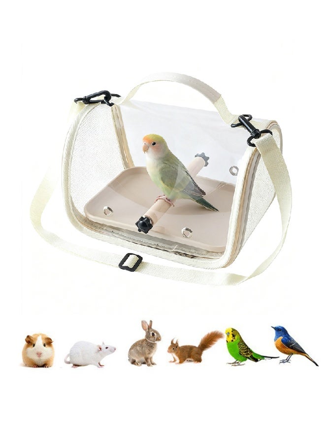 Small Bird Travel Cage Carrier, Portable Parrot Parakeet Carrier with Standing Perch and Tray, Transparent Cockatiel Carry Transport Bag for Vet Visit and Outdoor, White, NB108 - Image 3