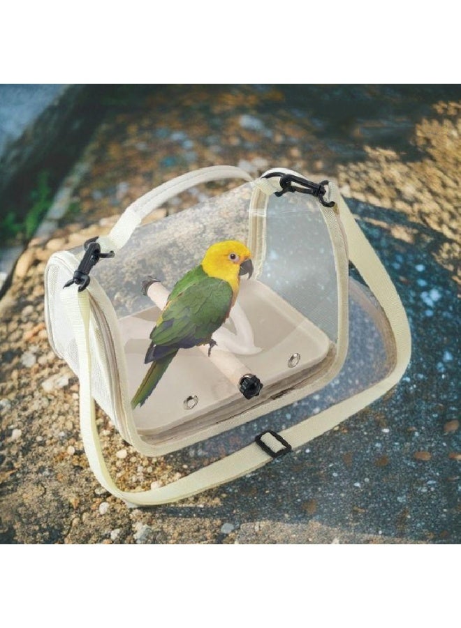 Small Bird Travel Cage Carrier, Portable Parrot Parakeet Carrier with Standing Perch and Tray, Transparent Cockatiel Carry Transport Bag for Vet Visit and Outdoor, White, NB108 - Image 1
