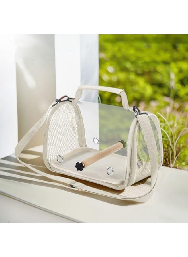 Small Bird Travel Cage Carrier, Portable Parrot Parakeet Carrier with Standing Perch and Tray, Transparent Cockatiel Carry Transport Bag for Vet Visit and Outdoor, White, NB108 - Image 2